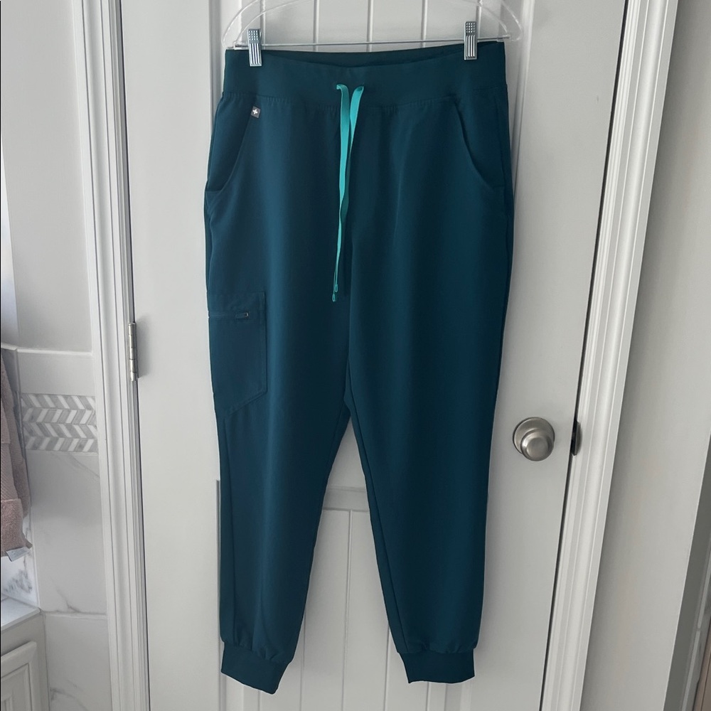 Figs Teal Joggers with Aqua Drawstring